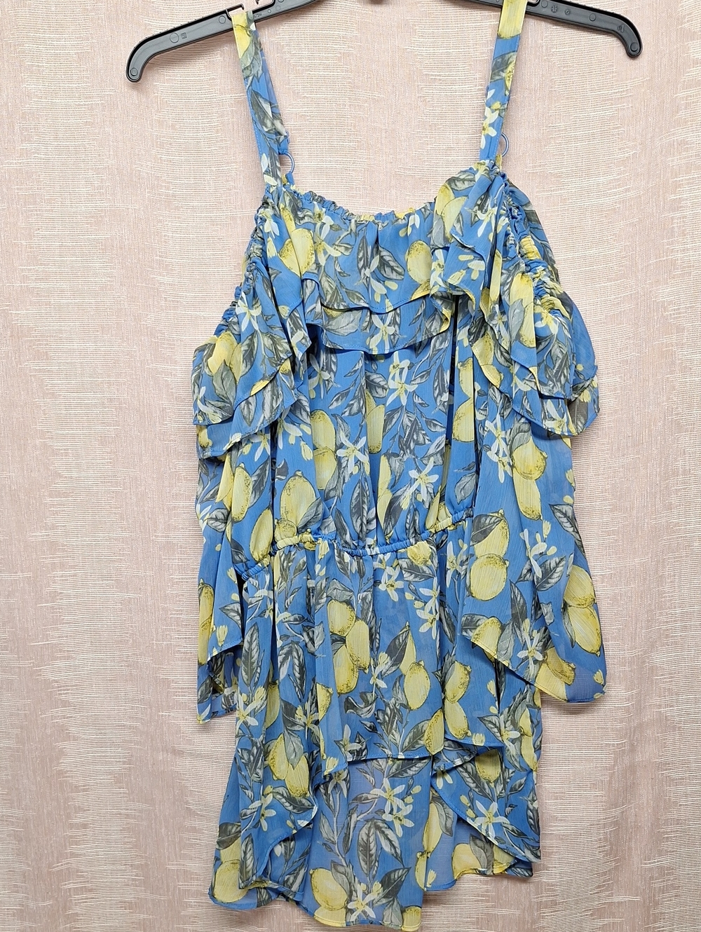 Cato Blue and Yellow Lemon Ruffle Tiered Camisole Size 18/20
